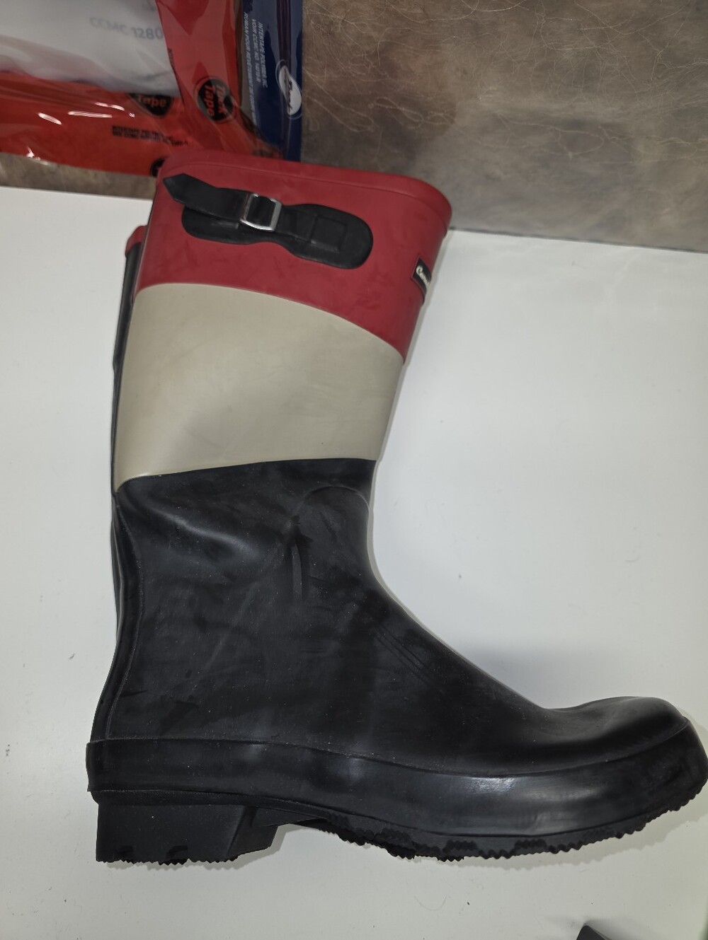Canadiana Tricolor Waterproof Rain Boot - Black, Cream & Red US 7